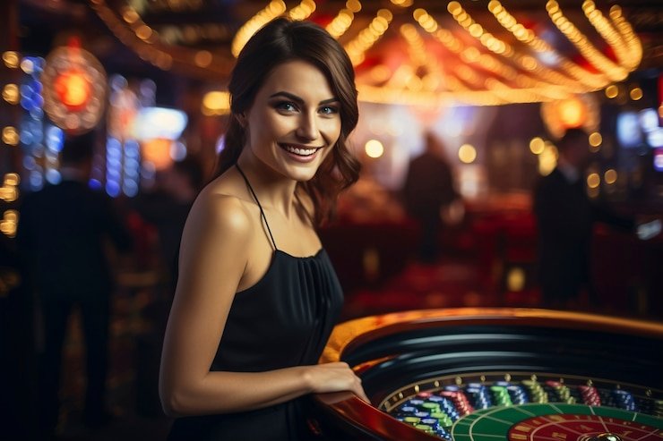Studio kasino langsung depo4d dengan meja baccarat dan dealer profesional di kamera HD